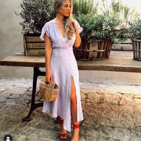 Zara Blogger Fave Lilac Textured Weave Polka Dot Draped Midi Dress NWOT - Picture 9 of 16